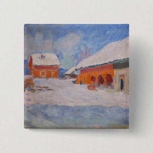 Claude Monet - Noorwegen, Rode Huizen in Bjornegaa Vierkante Button 5,1 Cm (Voorkant)