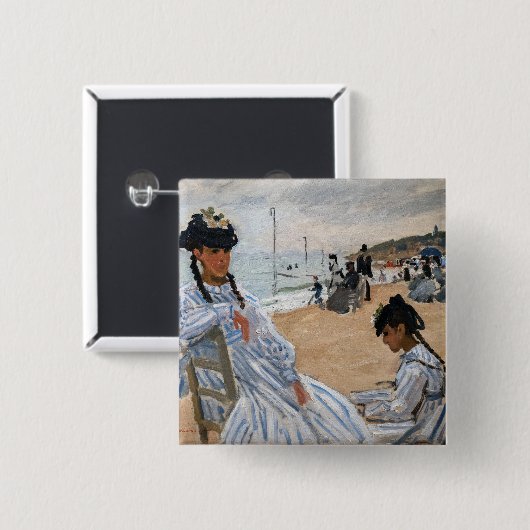 Claude Monet - Op het strand in Trouville Vierkante Button 5,1 Cm (Voorkant /achterkant)