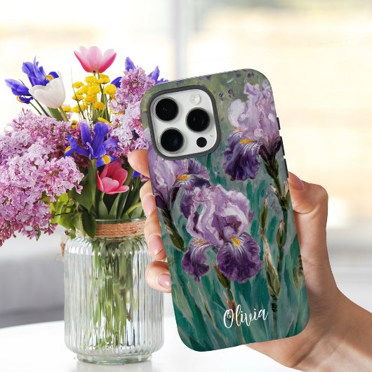Claude Monet Paarse Iris Flowers, gepersonaliseerd Case-Mate iPhone Case