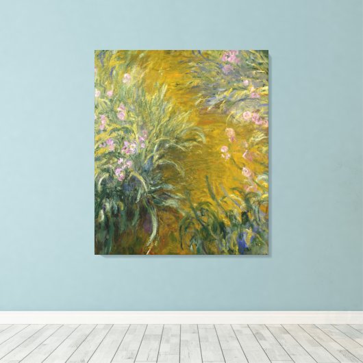 Claude Monet | Pad door de Irises Canvas Afdruk (Insitu (Houten vloer))