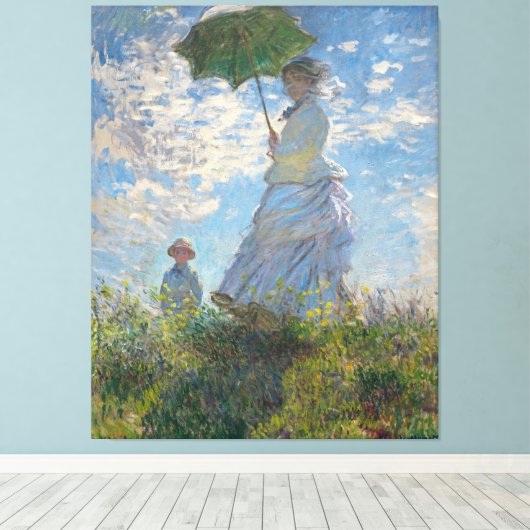 Claude Monet Painting Lady met Parasol Canvas Afdruk (Insitu (Houten vloer))