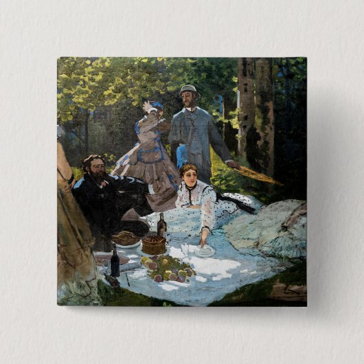 Claude Monet - Picknick op het gras, rechterpaneel Vierkante Button 5,1 Cm (Voorkant)