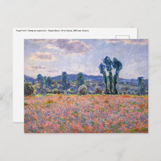 Claude Monet - Poppy Field 1890 (Giverny) Briefkaart (Voorkant / Achterkant)