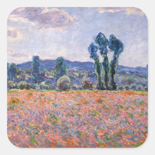 Claude Monet - Poppy Field 1890 (Giverny) Vierkante Sticker (Voorkant)