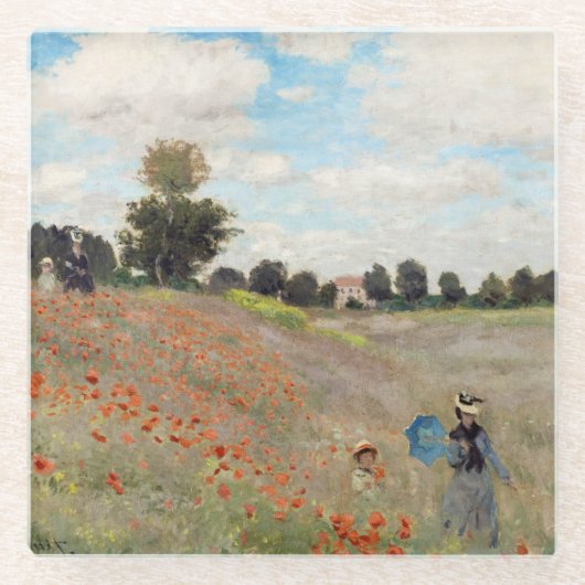 Claude Monet - Poppy Field Glazen Onderzetter (Voorkant)