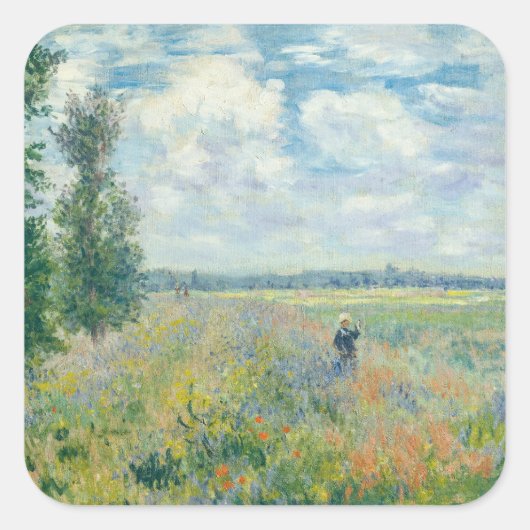 Claude Monet - Poppy Fields bij Argenteuil (1875) Vierkante Sticker (Voorkant)