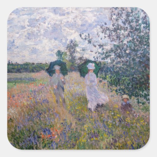 Claude Monet - Promenade bij Argenteuil Vierkante Sticker (Voorkant)
