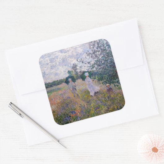 Claude Monet - Promenade bij Argenteuil Vierkante Sticker (Envelop)