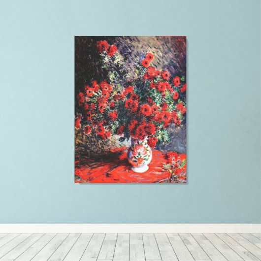 Claude Monet Red Chrysanthemums Canvas Afdruk (Insitu (Houten vloer))