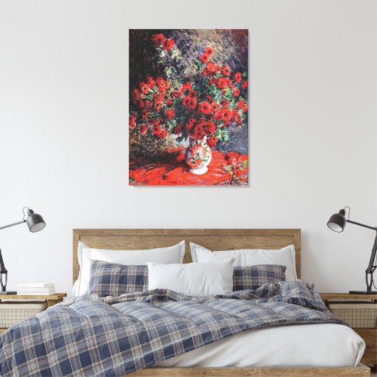 Claude Monet Red Chrysanthemums Canvas Afdruk (Insitu (Slaapkamer))