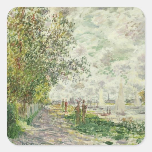 Claude Monet | Riverbank bij Gennevilliers Vierkante Sticker (Voorkant)