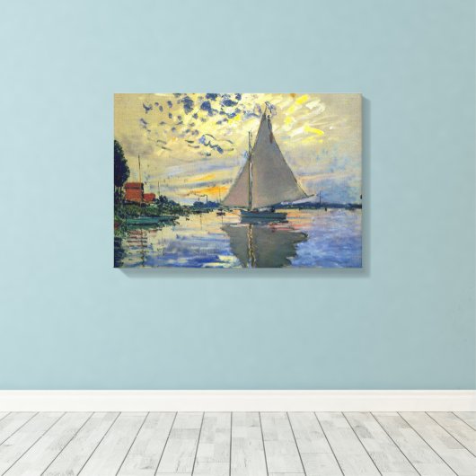 Claude Monet - Sailboot in Le Petit-Gennevilliers Canvas Afdruk (Insitu (Houten vloer))