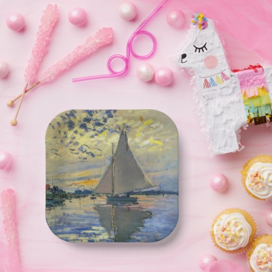 Claude Monet - Sailboot in Le Petit-Gennevilliers Papieren Bordje (Feest)