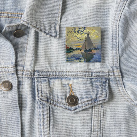 Claude Monet - Sailboot in Le Petit-Gennevilliers Vierkante Button 5,1 Cm (In situ)