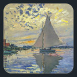 Claude Monet - Sailboot in Le Petit-Gennevilliers Vierkante Sticker<br><div class="desc">Zeilboot van Le Petit-Gennevilliers / Voilier au Petit-Gennevilliers - Claude Monet,  1874</div>