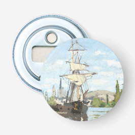 Claude Monet. Schepen die op de zegen in Rouen rij Button Flesopener