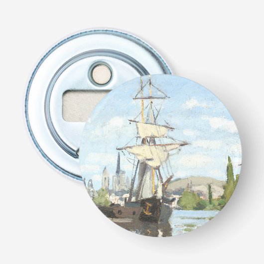 Claude Monet. Schepen die op de zegen in Rouen rij Button Flesopener (Voorkant)