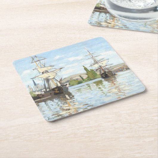 Claude Monet. Schepen die op de zegen in Rouen rij Kartonnen Onderzetters (Schuin)