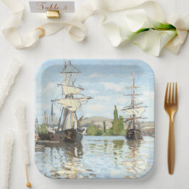 Claude Monet. Schepen die op de zegen in Rouen rij Papieren Bordje