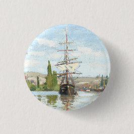 Claude Monet. Schepen die op de zegen in Rouen rij Ronde Button 3,2 Cm