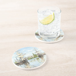 Claude Monet. Schepen die op de zegen in Rouen rij Zandsteen Onderzetter