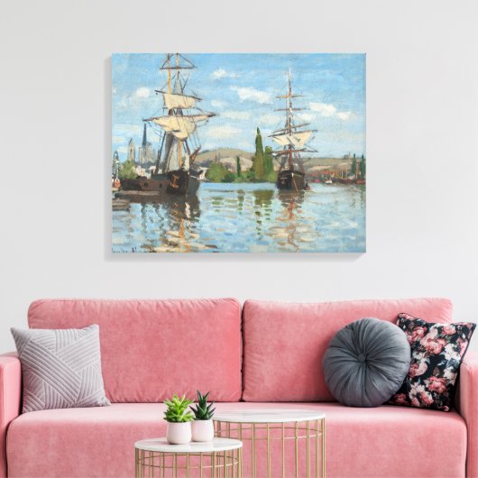 Claude Monet_Schepen op de Seine bij Rouen Canvas Afdruk (Insitu (Woonkamer))
