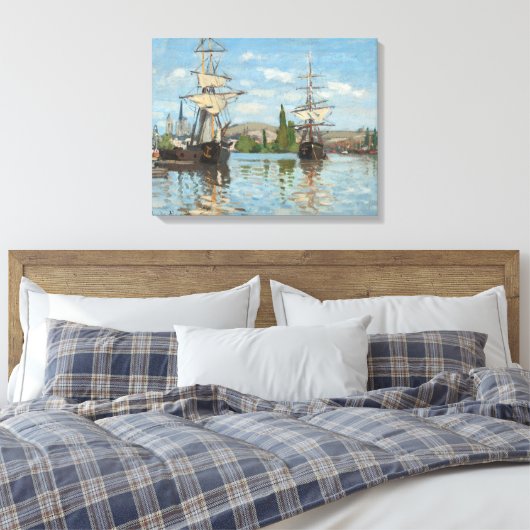 Claude Monet_Schepen op de Seine bij Rouen Canvas Afdruk (Insitu (Slaapkamer))