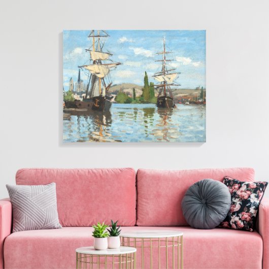 Claude Monet_Schepen op de Seine bij Rouen Canvas Afdruk (Insitu (Woonkamer))