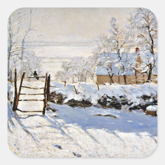 Claude Monet schilderij, The Magpie, Vierkante Sticker (Voorkant)