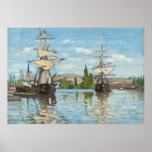 Claude Monet - Ships die op de Seine in Rouen rijd Poster