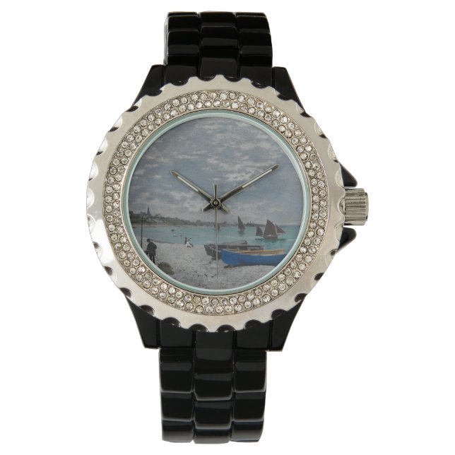 Claude Monet Sky Clouds Boten Schepen Zee Oceaan Horloge (Voorkant)