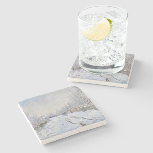 Claude Monet - Snow Scene in Argenteuil Stenen Onderzetter (Zijkant)