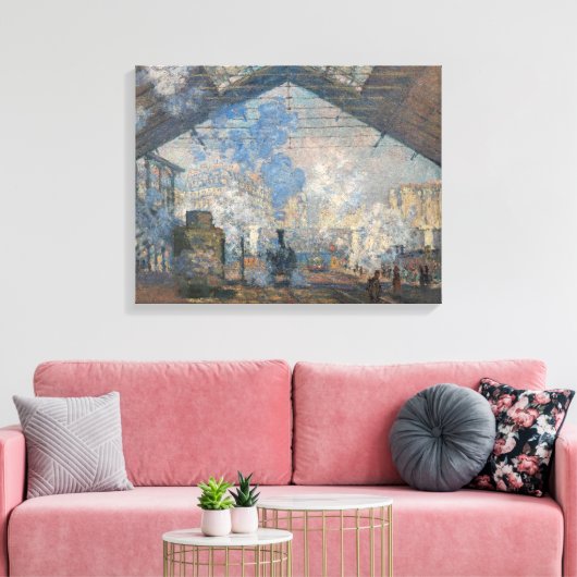 Claude Monet - St. Lazare Station buiten uitzicht Canvas Afdruk (Insitu (Woonkamer))