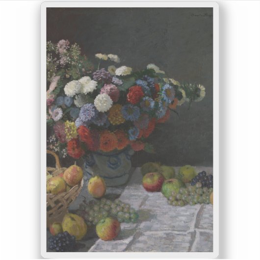Claude Monet - Stilleven met bloemen en fruit Sticker (Voorkant)