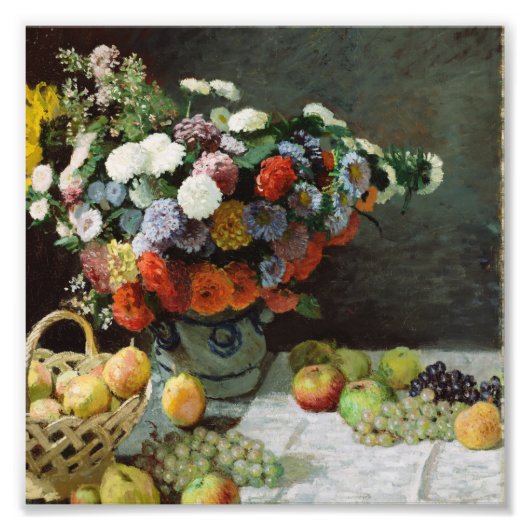 Claude Monet - stilstaand leven met bloemen en fru Foto Afdruk (Voorkant)