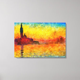 Claude Monet Sunset in Venetië Impressionistische  Canvas Afdruk