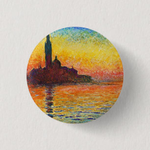 Claude Monet Sunset in Venetië Impressionistische Ronde Button 3,2 Cm
