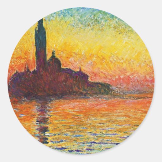 Claude Monet Sunset in Venetië Impressionistische  Ronde Sticker (Voorkant)