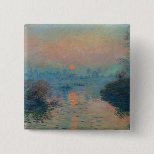 Claude Monet - Sunset on the Seine at Lavacourt Vierkante Button 5,1 Cm