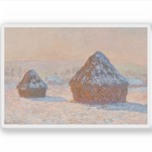 Claude Monet - Tarwestapels, Sneeuw Effect, Morgen Sticker (Voorkant)