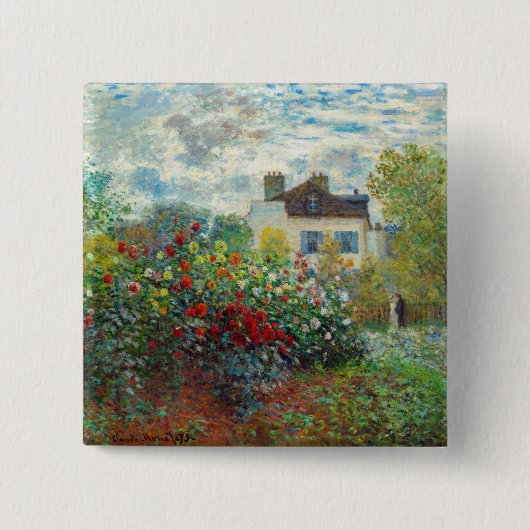 Claude Monet - The Artiest's Garden in Argenteuil Vierkante Button 5,1 Cm (Voorkant)