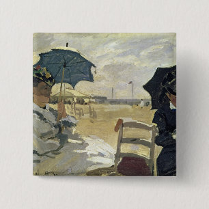 Claude Monet The Beach at Trouville, 1870 Vierkante Button 5,1 Cm