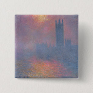 Claude Monet   The Houses of Parliament, Londen Vierkante Button 5,1 Cm