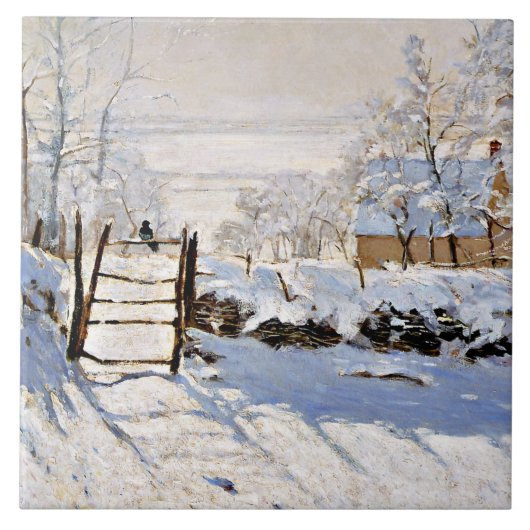 Claude Monet, The Magpie, beroemd schilderij, Meta Tegeltje (Voorkant)