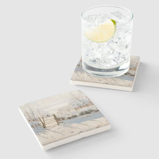 Claude Monet - The Magpie Stenen Onderzetter (Zijkant)