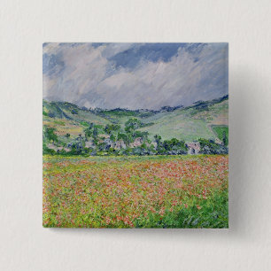 Claude Monet The Poppy Field near Giverny, 1885 Vierkante Button 5,1 Cm
