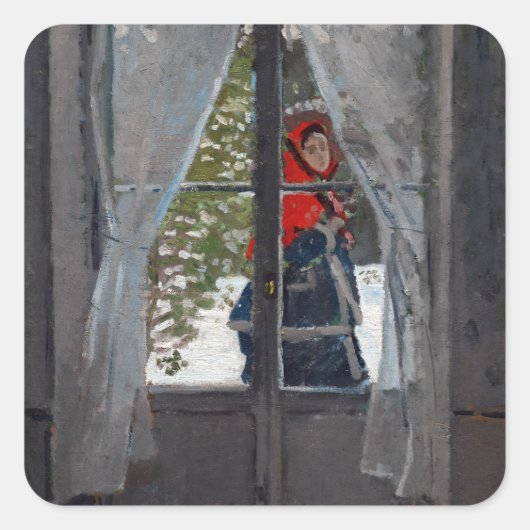 Claude Monet The Red Kerchief Vierkante Sticker (Voorkant)