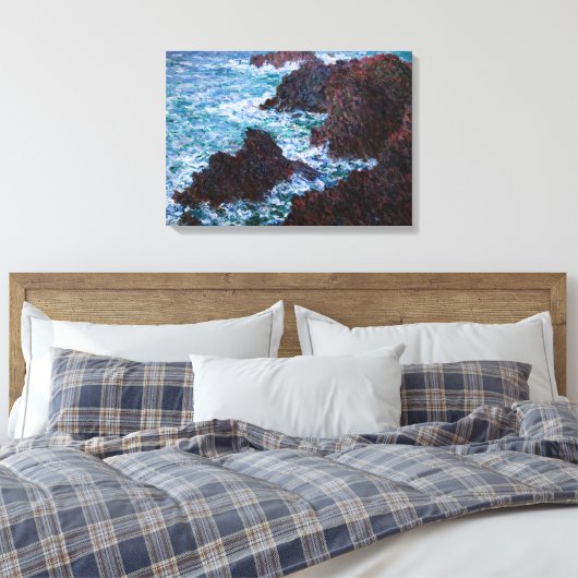 Claude Monet - The Rocks at Belle-Ile, Wild Coast Canvas Afdruk (Insitu (Slaapkamer))