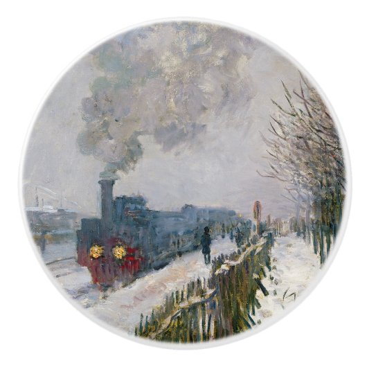 Claude Monet - Trein in in de Sneeuw / De Locomoti Keramische Knop (Voorkant)