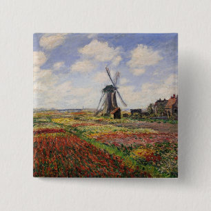 Claude Monet   Tulip Fields Rijnsburg Windmill Vierkante Button 5,1 Cm